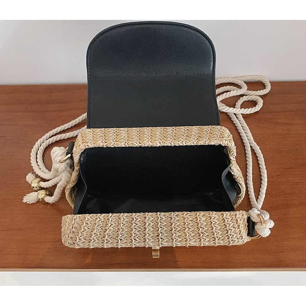 8870 Straw Crossbody Bag Hand Woven Shoulder Bag Leather Top Handle Small - Picture 6 of 8
